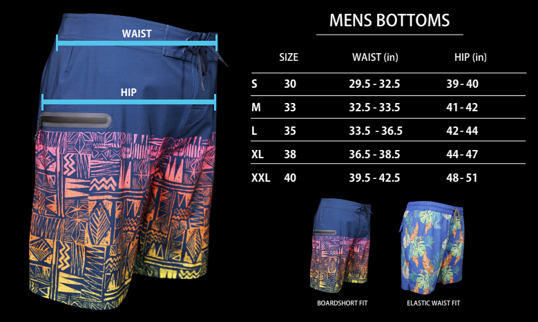 size chart for mens surf boardshorts