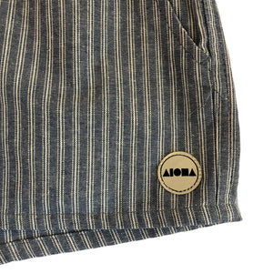 closeup detail of woven Aloha Shapes® logo label 