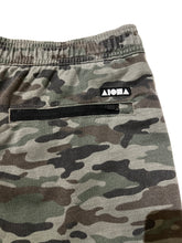 Closeup detail of back zip pocket and Aloha Surf Shapes logo label
