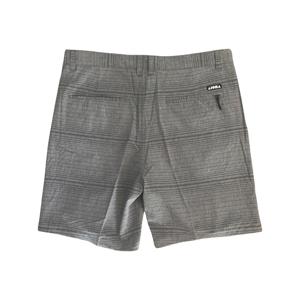 Back view of "Nalu" adult board shorts showing back pockets and Aloha Surf Shapes logo