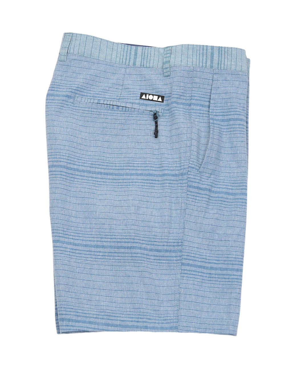 Side view of back zip pocket and logo label