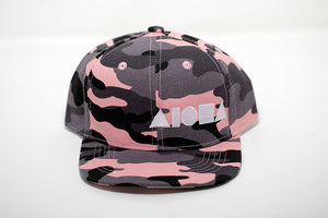 Pink and grey camo print toddler snapback hat embroidered with white Aloha Shapes® logo in Maui Hawaii
