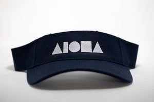Navy blue canvas fabric visor embroidered with white Aloha Shapes® logo