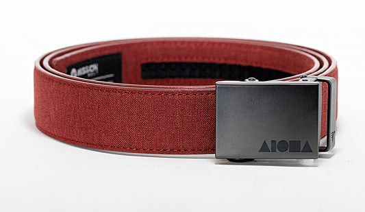 Sangria red canvas Aloha Shapes ® mission belt with gunmetal buckle