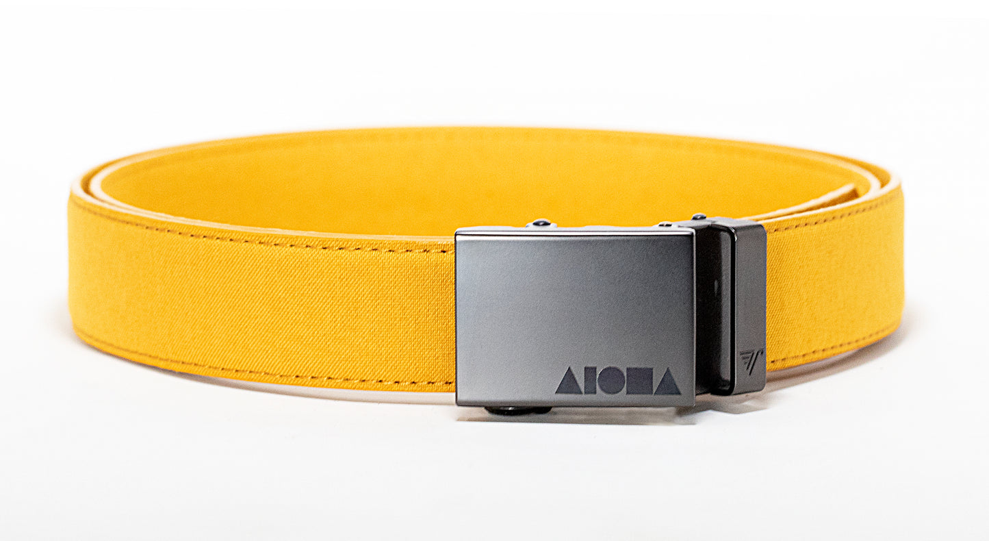 Yellow canvas Aloha Shapes ® Mission Belt with gunmetal buckle