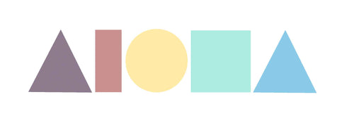 Vinyl die-cut decal sticker. ALOHA Shapes ® logo in various pastel colors. 